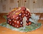 DIY topiary made from chestnuts, nuts or acorns