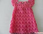 Niezrównana szydełkowa sukienka dziecięca*Anioł Pióro*MK Różowa szydełkowa sukienka z wzorem anielskich piór