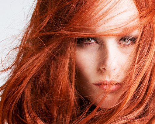 Blue eyes red hair makeup. Red lipstick for bright and passionate red-haired  beasts